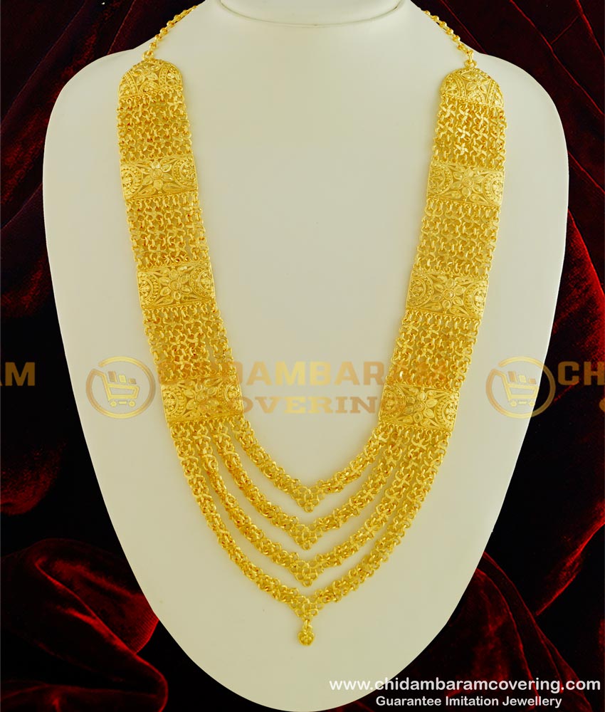 HRM323 - Traditional Wedding Jewelry Four Line Governor Malai Style Gold Plated Long Haram Online