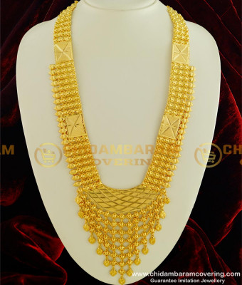 HRM324 - Real Gold Design Long Bridal Haram Design Gold Plated Kerala Haram for Wedding