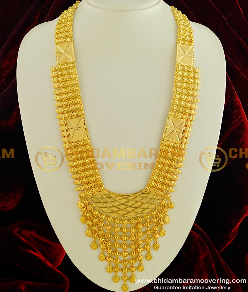HRM324 - Real Gold Design Long Bridal Haram Design Gold Plated Kerala Haram for Wedding