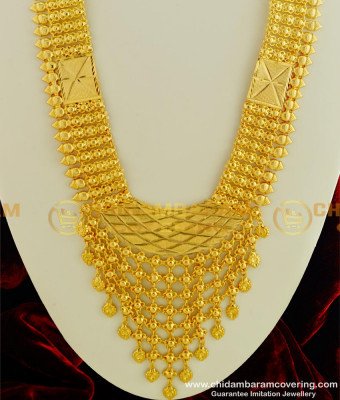 HRM324 - Real Gold Design Long Bridal Haram Design Gold Plated Kerala Haram for Wedding