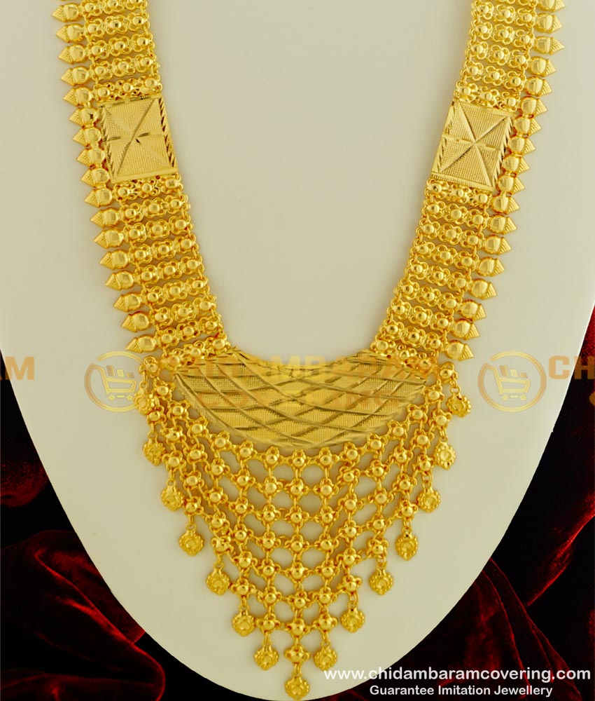 HRM324 - Real Gold Design Long Bridal Haram Design Gold Plated Kerala Haram for Wedding