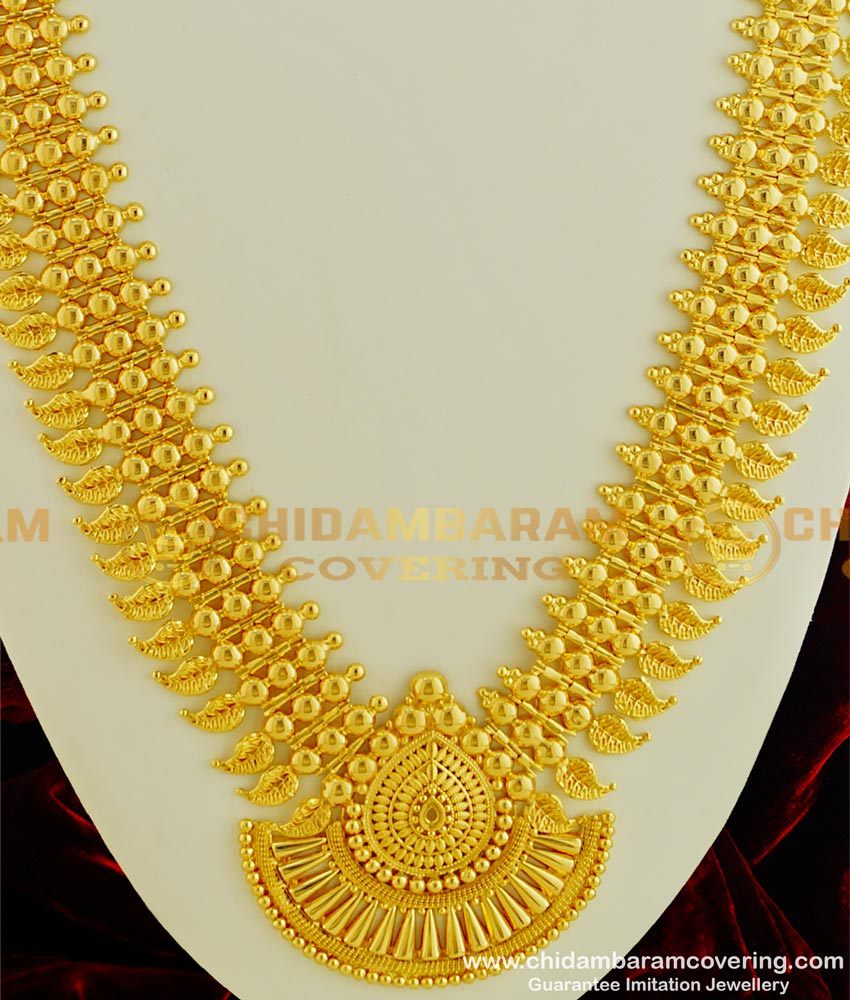HRM327 - Kerala Jewelry Light Weight Designer Broad Mango Bridal Long Haram Design Gold Plated Jewellery