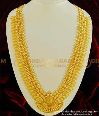 HRM328 - Attractive Broad Three Line Gold Beads Designer Mango Haram Kerala Jewelry Long Haram 