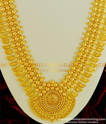 HRM329 - Elegant Traditional Kerala Jewellery Broad Big Dollar Mango Long Bridal Gold Plated Haram Online
