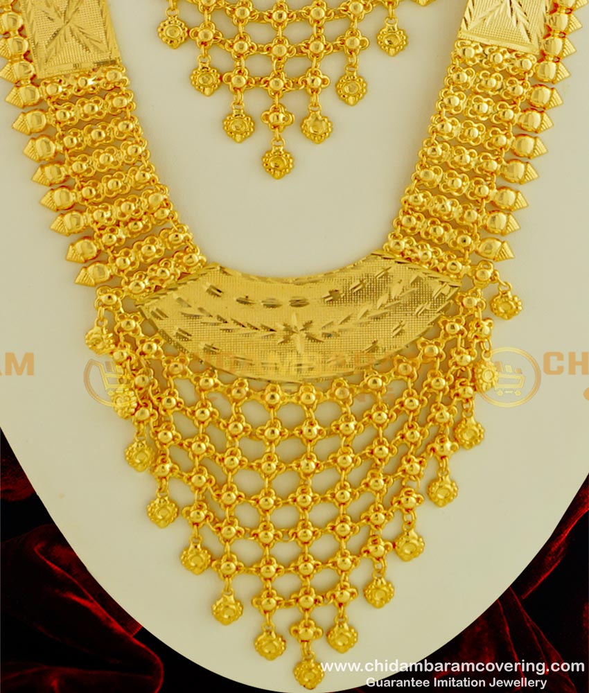 HRM331 - Stunning Gold Muslim Wedding Jewellery Gold Plated Lappa Long Haram Necklace Combo Set 