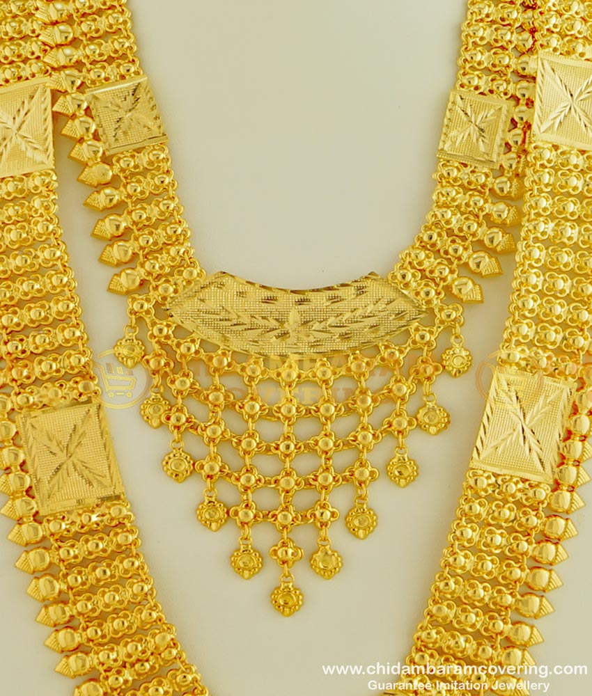 HRM331 - Stunning Gold Muslim Wedding Jewellery Gold Plated Lappa Long Haram Necklace Combo Set 