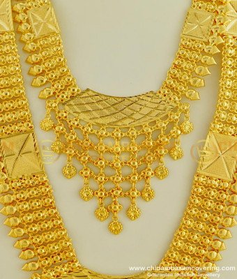 HRM333 - Marriage Bridal Long Haram with Necklace Combo Set First Quality 1 Year Guarantee Kerala Imitation Jewellery