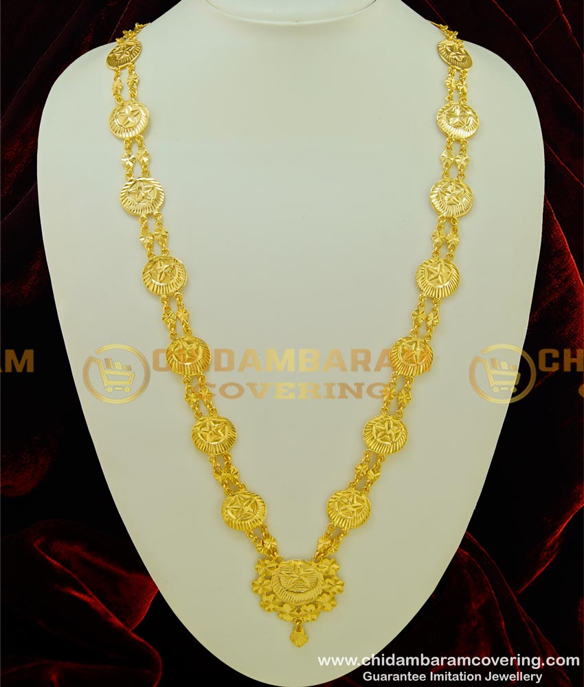 HRM335 - Gold Plated Muslim Wedding Crescent Galsar Double Line Long Chain Haram for Women