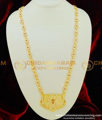 HRM343 - Attractive Five Metal First Quality Full White Stone and Ruby Stone Lotus Design 30 Inches Long Haram Buy Online