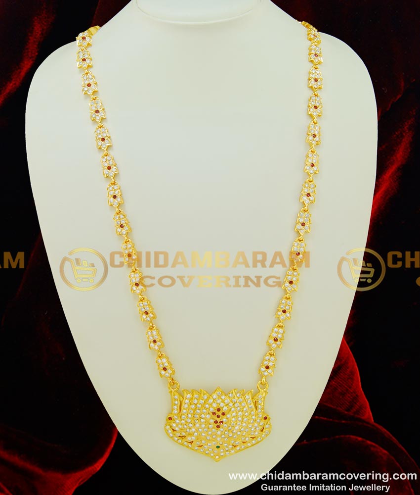 HRM343 - Attractive Five Metal First Quality Full White Stone and Ruby Stone Lotus Design 30 Inches Long Haram Buy Online