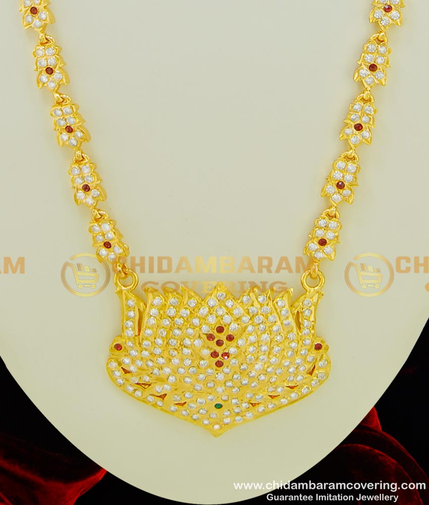 HRM343 - Attractive Five Metal First Quality Full White Stone and Ruby Stone Lotus Design 30 Inches Long Haram Buy Online