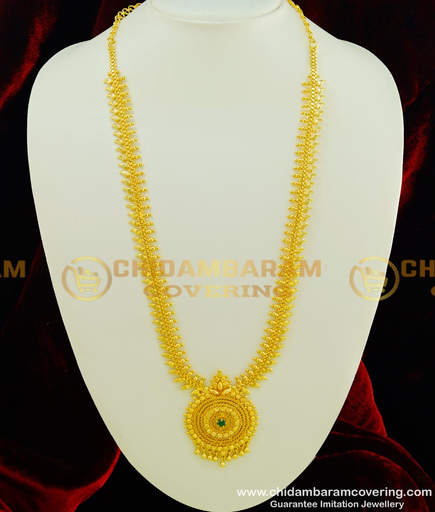 HRM349 - 1 Gram Gold Plated Single Emerald Stone Function Wear Long Haram  Buy Online