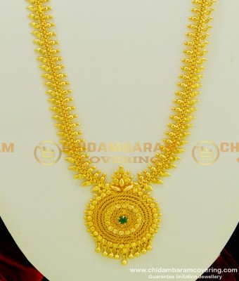 HRM349 - 1 Gram Gold Plated Single Emerald Stone Function Wear Long Haram  Buy Online