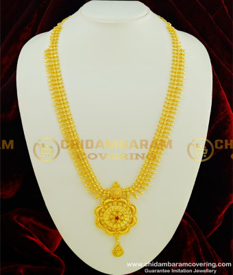 HRM351 - Trendy Real Gold Design Ruby Stone Gold Plated Long Haram for Wedding 