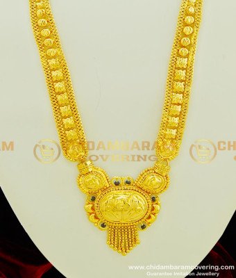 HRM355 - Traditional Gold Haram Design Black Beads Gold Plated Long Haram for Wedding