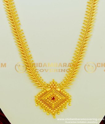 HRM357 - New Model 1 Gram Gold Plated Single Stone Bridal Wear Long Haram Buy Online