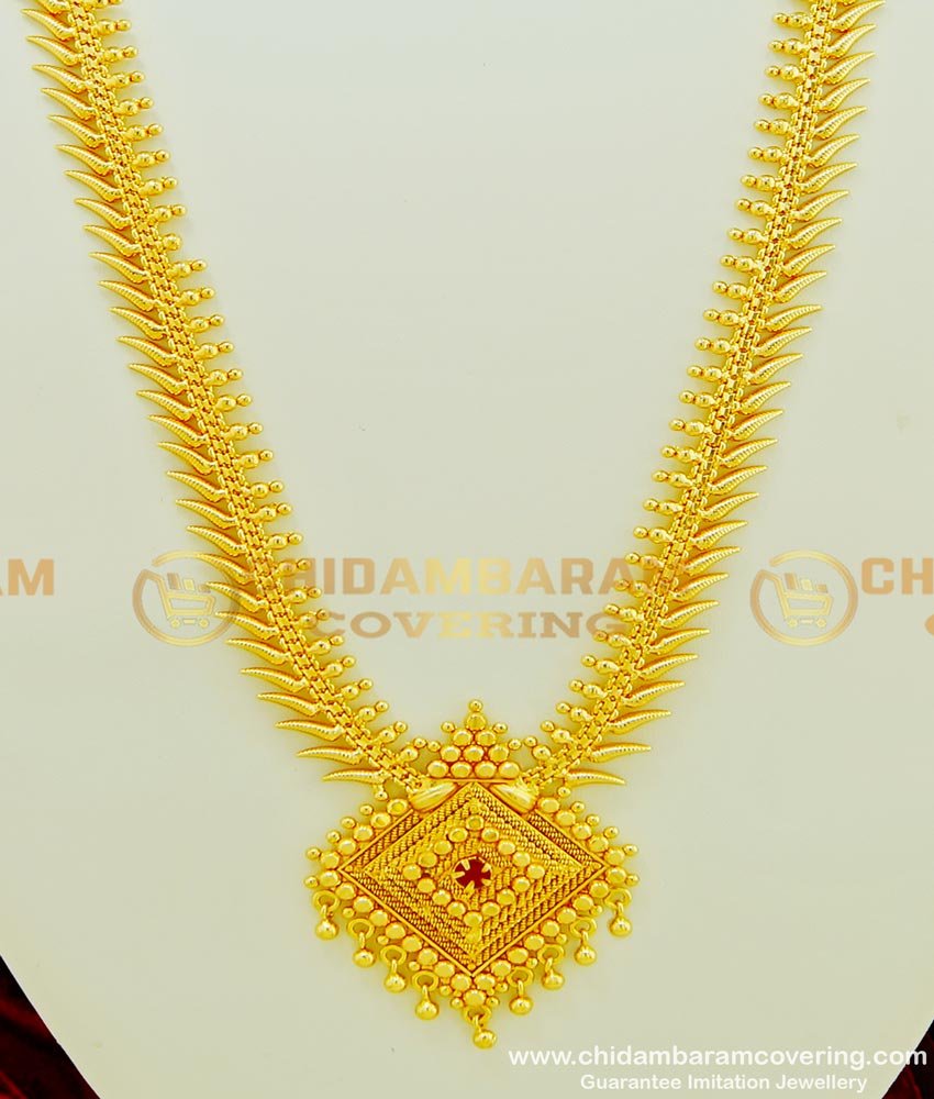 HRM357 - New Model 1 Gram Gold Plated Single Stone Bridal Wear Long Haram Buy Online
