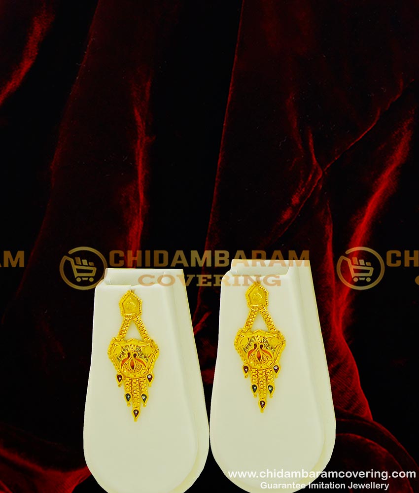 HRM363 - Gold Forming Haram Enamel Design Broad Haram with Necklace Earring Semi Bridal Haram Set