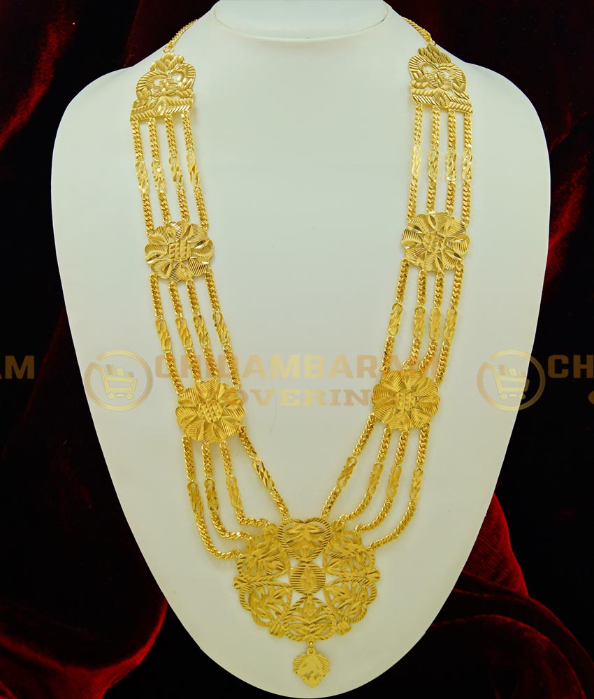 HRM375 - Traditional Long Gold Governor Malaai Design Guaranteed Four Line Marriage Governor Maalai Haram Online 