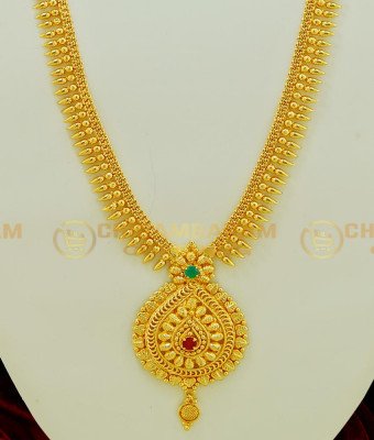 HRM382 - New Model Gold Haram Designs Kerala Stone Dollar Mullamottu Mala Long Haram Buy Online