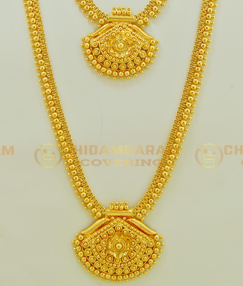 HRM384 - Semi Bridal Haram Necklace Combo Set Bridal Gold Plated Jewellery with Guarantee Online