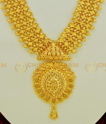 HRM390 - Latest Kerala Jewellery High Quality Full Hand Work Attractive Look Gold Plated Gold Haram Design for Wedding