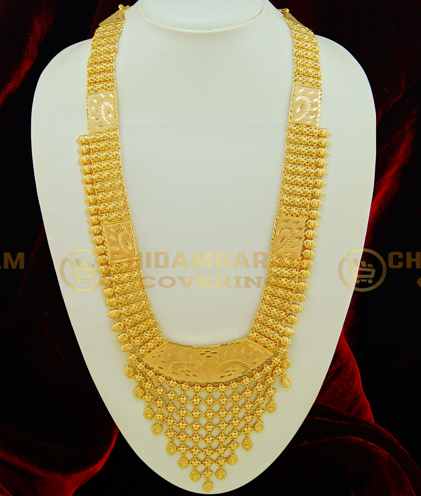 HRM391 - Buy Real Gold Design Long Bridal Haram Design Gold Plated Kerala Haram for Wedding