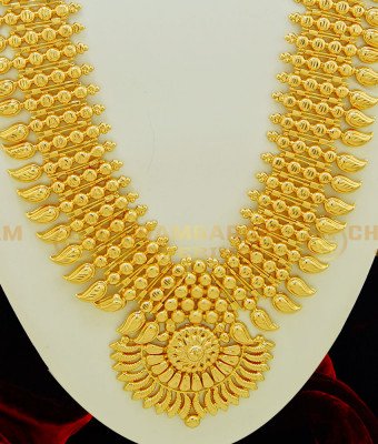 HRM392 - Light Weight Mango Broad Long Haram Design Gold Plated Kerala Haram Online