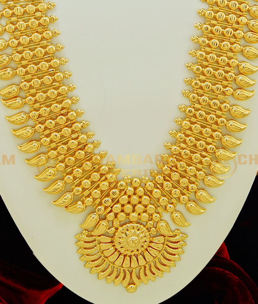 HRM392 - Light Weight Mango Broad Long Haram Design Gold Plated Kerala Haram Online
