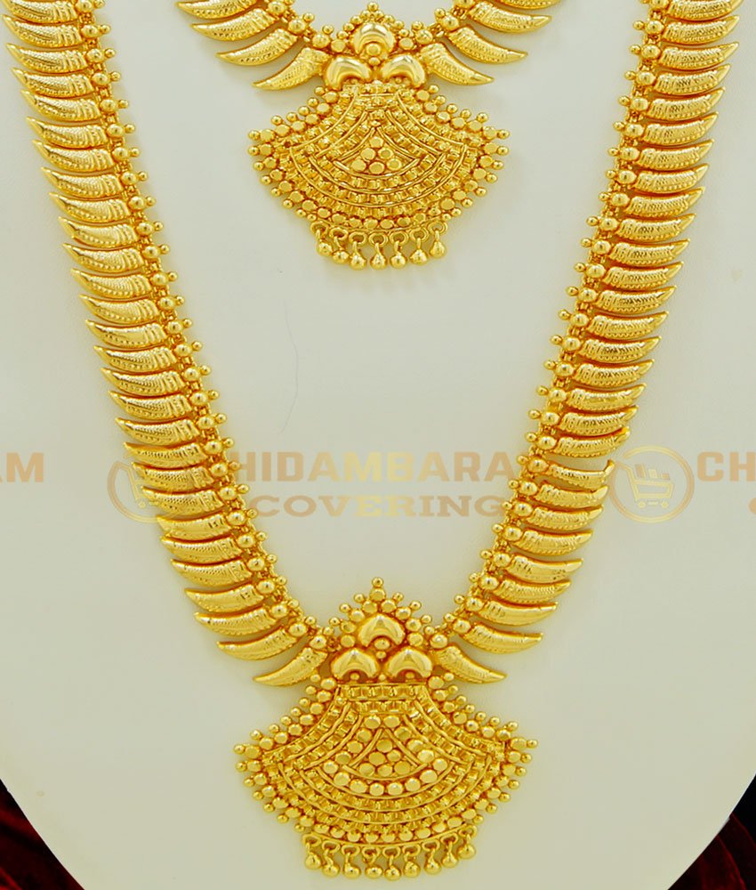 HRM393 - Grand Look Marriage Bridal Gold Heavy Necklace and Haram Designs One Gram Gold Plated Combo Set Online