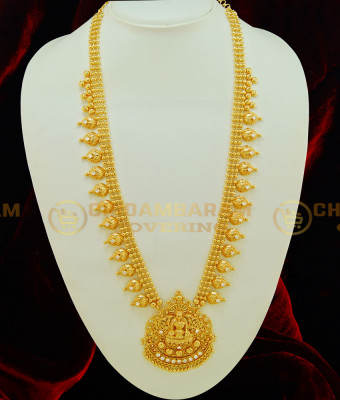 HRM395 - New Lakshmi Design Big Dollar Ad Stone Long Bridal Gold Plated Haram Kerala Jewellery Online