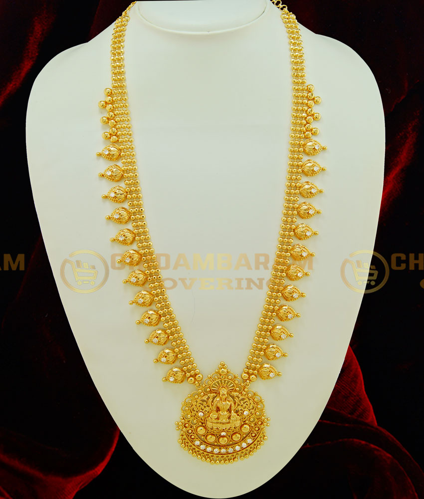 HRM395 - New Lakshmi Design Big Dollar Ad Stone Long Bridal Gold Plated Haram Kerala Jewellery Online