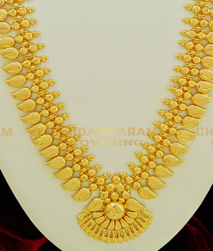 HRM402 - 30 Inches Kerala Light Weight Gold Design 2 Line Gold Beads 32 Mango Long Haram Gold Inspired Imitation Haram Online