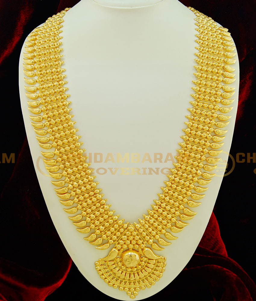HRM403 - 30 Inches 5 Line Gold Beads 35 Mango Broad Kerala Haram Gold Inspired Light Weight Kerala Bridal Long Haram 