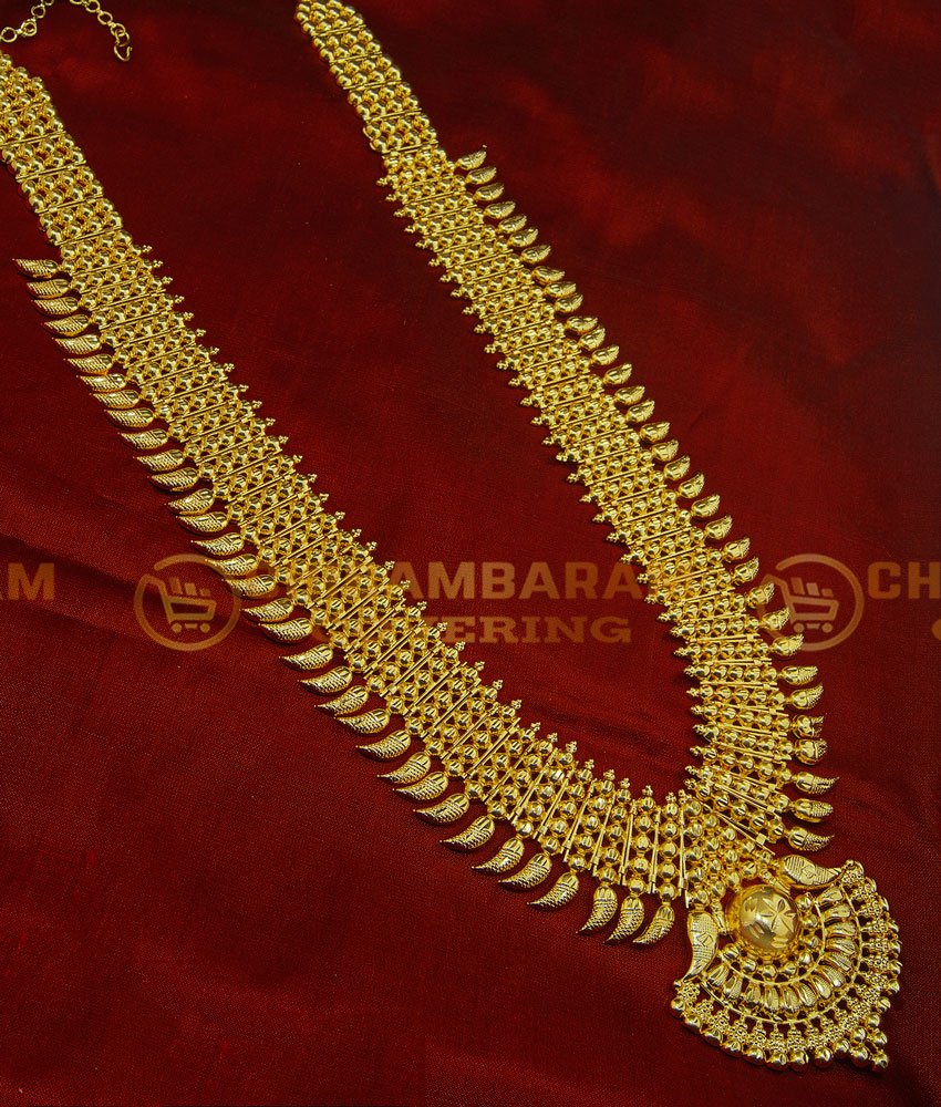 HRM403 - 30 Inches 5 Line Gold Beads 35 Mango Broad Kerala Haram Gold Inspired Light Weight Kerala Bridal Long Haram 
