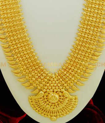 HRM404 - Real Gold Design 30 Inches 6 Line Gold Beads Broad Kerala Haram 1 Year Guaranteed Kerala Bridal Long Haram