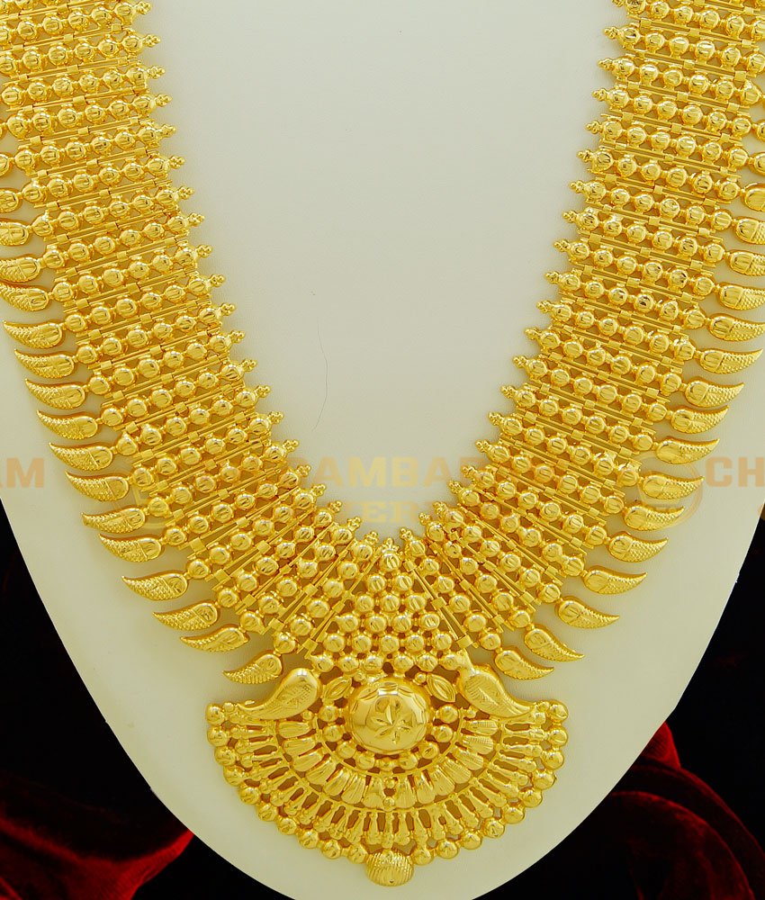 HRM404 - Real Gold Design 30 Inches 6 Line Gold Beads Broad Kerala Haram 1 Year Guaranteed Kerala Bridal Long Haram