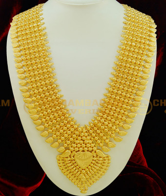 HRM405 - Traditional Kerala Jewellery Pure Gold Plated Gold Design 30 Inches 6 Line Gold Beads Broad Bridal Haram 1 Year Guaranteed Jewellery
