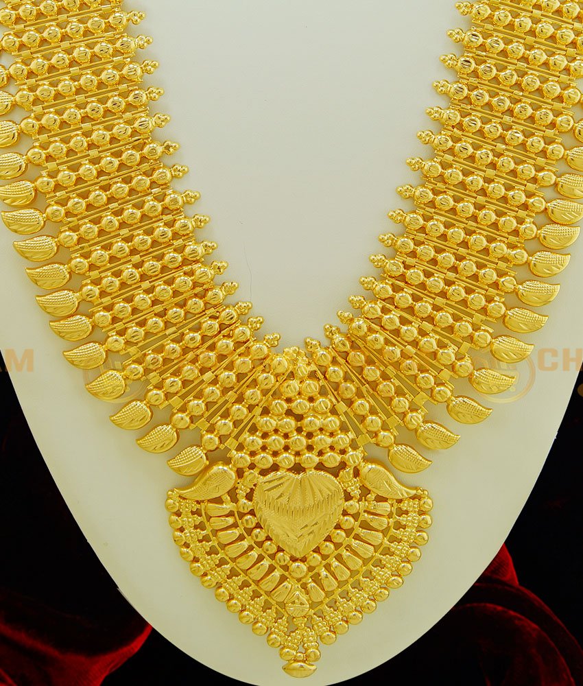 HRM405 - Traditional Kerala Jewellery Pure Gold Plated Gold Design 30 Inches 6 Line Gold Beads Broad Bridal Haram 1 Year Guaranteed Jewellery
