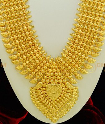 HRM406 - Grand Look Bridal Broad Long Heavy Mango Kerala Haram Chidambaram Covering Gold Plated Gold Jewellery Online