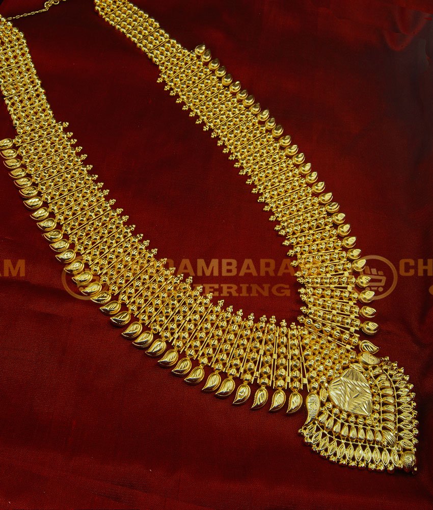 HRM406 - Grand Look Bridal Broad Long Heavy Mango Kerala Haram Chidambaram Covering Gold Plated Gold Jewellery Online
