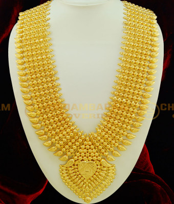 HRM406 - Grand Look Bridal Broad Long Heavy Mango Kerala Haram Chidambaram Covering Gold Plated Gold Jewellery Online