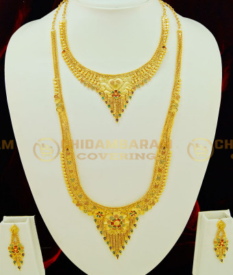 HRM408 - 1 Gram Gold Enamel Colour Beautiful Flower Design Forming Haram with Necklace Set Shop Online