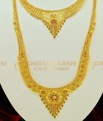 HRM408 - 1 Gram Gold Enamel Colour Beautiful Flower Design Forming Haram with Necklace Set Shop Online