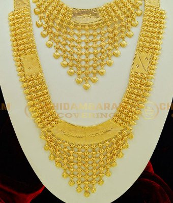 HRM413 - Kerala Wedding Gold Jewellery Designs Gold Plated Lappa Haram Necklace Combo Set