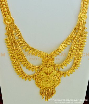 HRM420 - One Gram Gold Forming Three Layer Haram Designs for Wedding