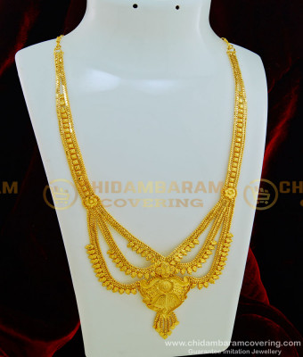 HRM421 - Gold Look Bridal Wear Gold Forming Three Line Haram Designs for Wedding