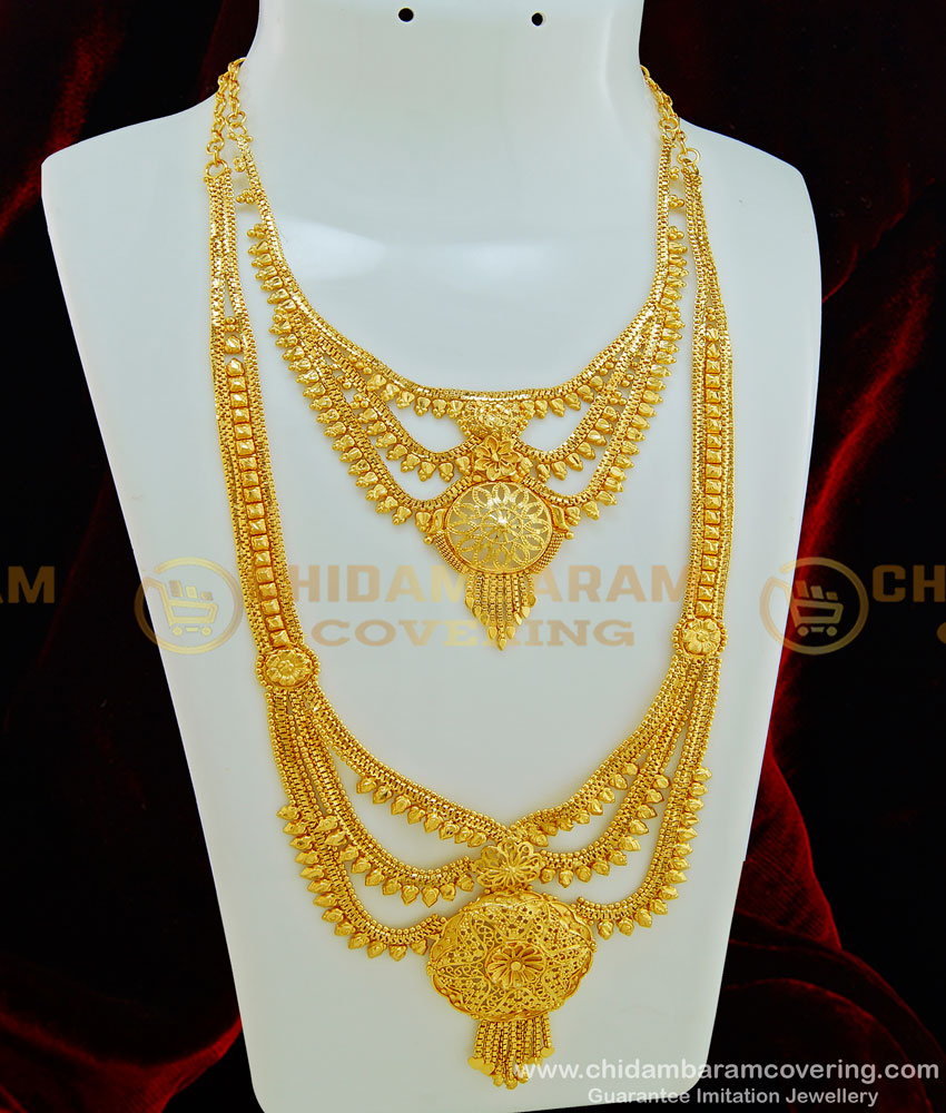 HRM422 - Chidambaram Covering Traditional Gold Design Necklace and Haram Combo Set for Marriage