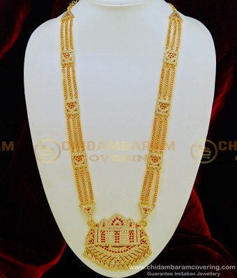 HRM425 - Impon Governor Maalai Grand Look Bridal Wear Gold Plated White and Ruby Stone Impon Haram Online