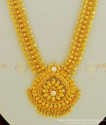 HRM426 - Beautiful Look Single Stone Leaf Design Gold Plated Long Haram Online